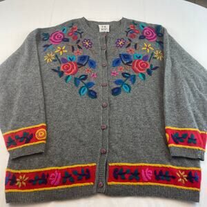 Vintage Lambs Wool Floral Embroidered Knit Cardigan, Together! Brand, Size L